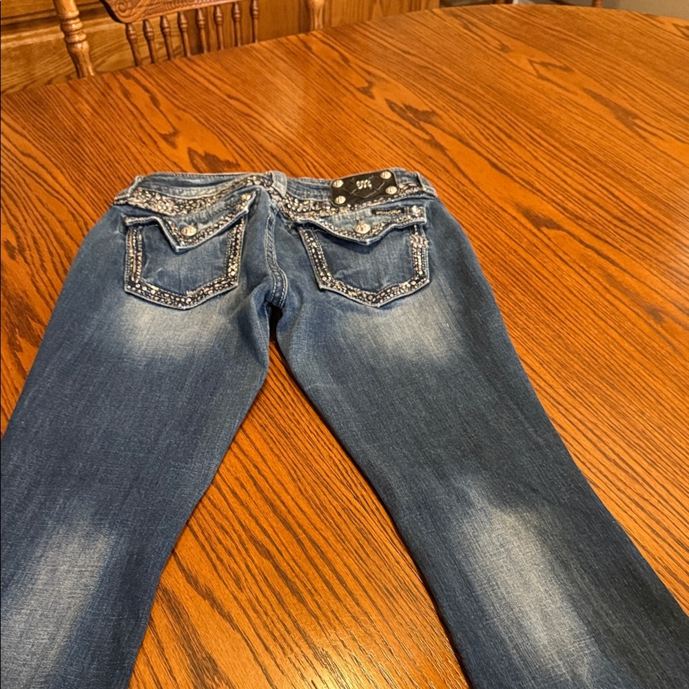 Miss Me Blue Boot Cut Jeans with Embellished Pockets
